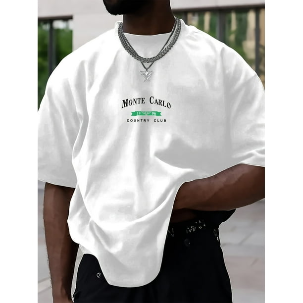 Camiseta informal MBDMBD con estampado Monte Carlo para hombre, tejido de punto de poliéster, cuello redondo, corte regular, para verano, para adultos.