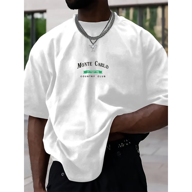 1 Pce MBDMD T-Shirt Décontracté Homme Monte Carlo, Tissu Polyester Tricoté, Col Rond, Coupe Régulière, Haut d'Été pour Adultes