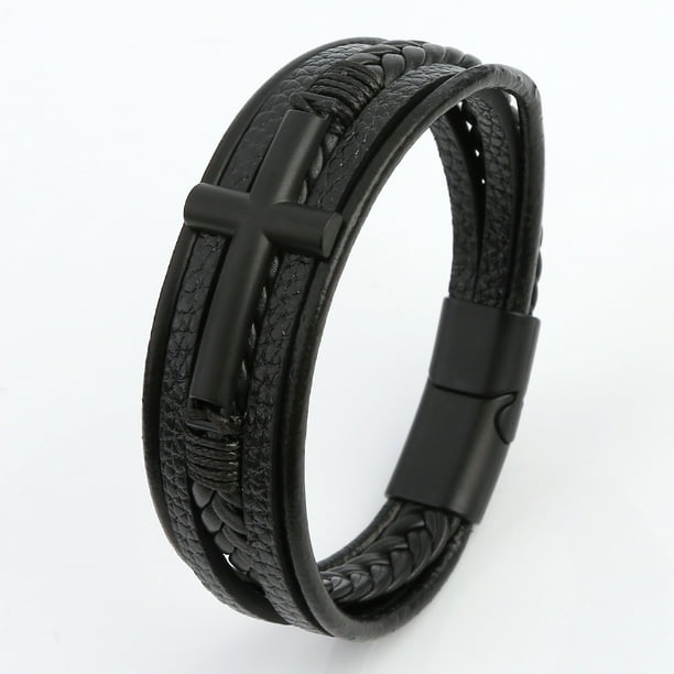 Pulsera retro para hombre, de cuero, multicapa, tejida a mano, de aleación, con hebilla magnética, pulsera, joyería