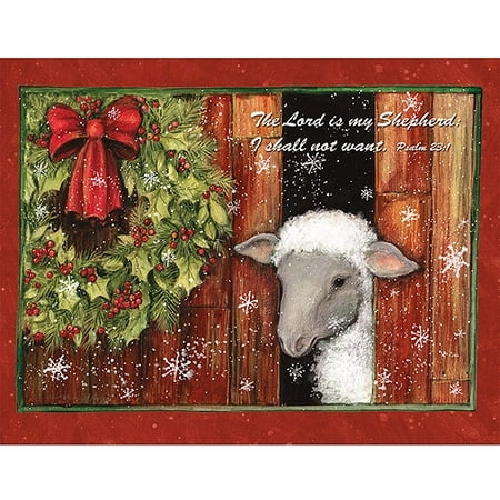 Lamb &amp; Holly Wreath Boxed Christmas Card - Walmart.com