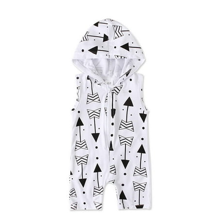 

Binmer Toddler Boys Baby Summer Sleeveless Hooded Romper Kids Zipper Jumpsuit