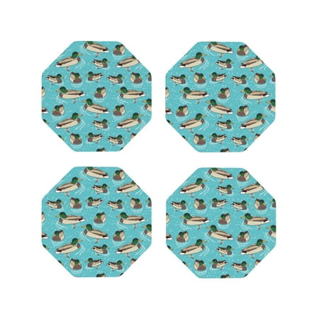

Honeii Mallard Ducks Swimming In The Lake Print Leather Coaster Set of 4 Ideal for Safeguarding Your Furniture from Drinks Spills and Effortless Cleanup-Octagon