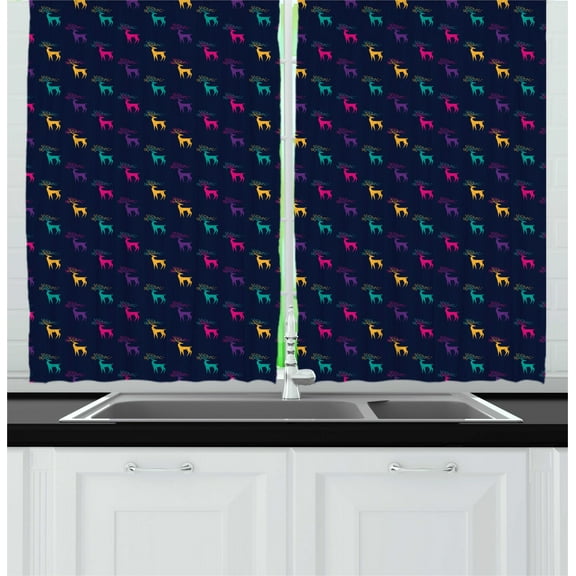 Ambesonne Deer Hunting Kitchen Curtains, Colorful Abstract Elk, 55"x39", Multicolor