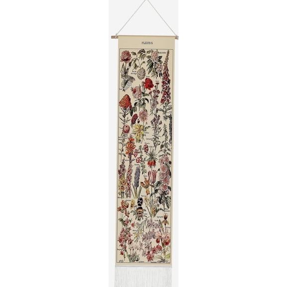 Vintage Floral Tapestry, Vertical Wall Hanging 52x13 Inch, Botanical Art for Bedroom Living Room Decor