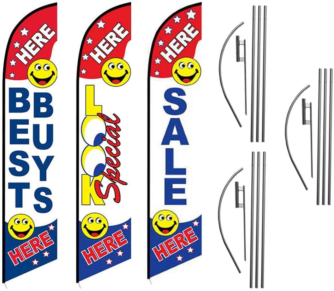 Four Full Sleeve Swooper Flags w/ Poles & Spikes BEST BUYS HERE Red White Blue Yellow Four Full Sleeve Swooper Flags w/ Poles & Spikes BEST BUYS HERE Red White Blue Yellow