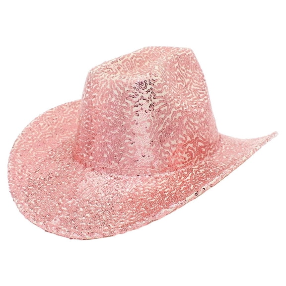 OOOUM Sequin Cowboy Hat For Men Women Sparkle Wave Pattern Party Hat Festival Music Event Cowgirl Hat Pink