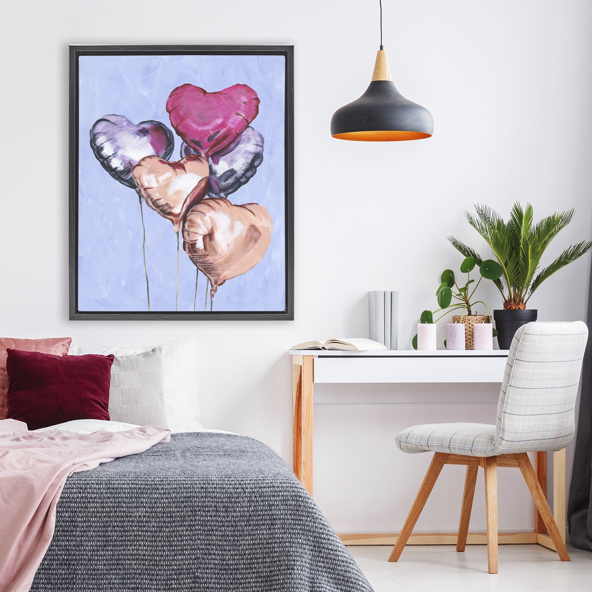 Stupell Industries Vibrant Heart Balloons Black Framed Floater Canvas Wall Art, design by Michael Willett