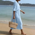 thumbnail image 5 of HAJWOH Dresses for Women 2026 Cotton Linen Summer Dresses Half Sleeve Beach Boho Eyelet Lace Trim Flowy Maxi Sundresses, 5 of 6