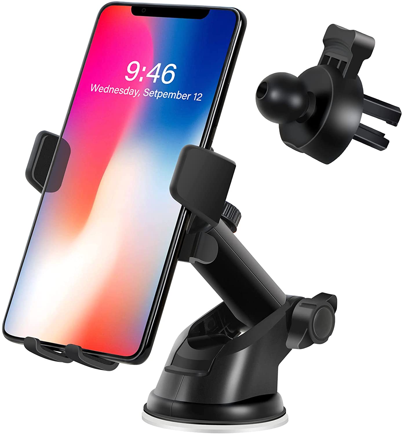 TRAHOO-Car Phone Holder Mount, Suction Cup Cell Phone Holder Stand Universal Dashboard Windshield Window One Button Pop Up Strong Car Mount Black
