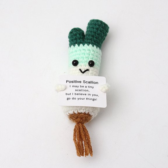 Handmade Positive Crochet Scallion Doll: Handmde Emotional Support Pickle Gifts Mini Funny Positive Scallion Encouragement Support Vegetables Knitted Dolls for Friends, Family, Party Decoration