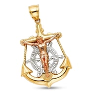 TGDJ 10k Yellow Gold Jesus Cross Diamond Pendant - 0.28ct Mariner Anchor Crucifix Charm