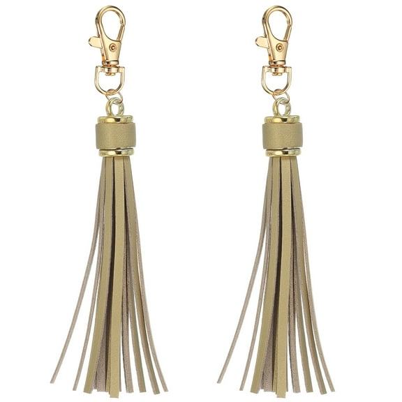 2pcs Leather Tassels, 6" Keychain Tassel with Lobster Swivel for Jewelry Making, Handbag, Phone Straps (Bright Gold)