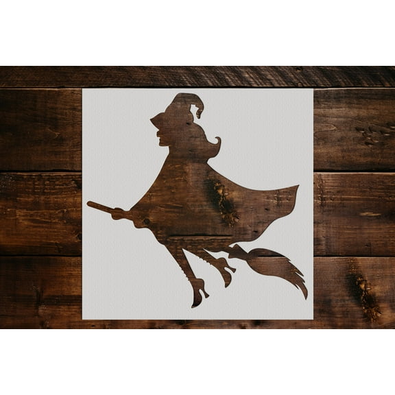 Witch on a Broom Stencil - Art and Wall Stencil (6"x6")