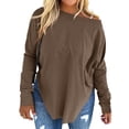 thumbnail image 4 of Plus Size Women Solid Color Long Sleeved Off Shoulder Casual Irregular Hem Shirt Tops, 4 of 6