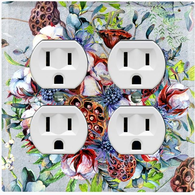 Metal Light Switch Plate Cover Cotton Flower Bouquet Pastel Blue FLW015