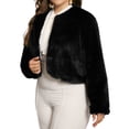 thumbnail image 4 of Abrigo de piel sintética para mujer curvy glam de talla grande, chaqueta de frente abierto, manga larga, abrigo de invierno cálido y peludo, talla 3X, negro, 4 of 6