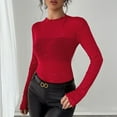 thumbnail image 7 of CLOISE Basic Long Sleeve Shirts for Women Crew Neck Tops Solid Color Pullover Casual Fall Winter Clothes Red S, 7 of 7