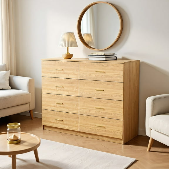 Resenkos Modern Natural 8-Drawer Dresser for Bedroom, Wide Chest of Drawers with Ample Storage, Sturdy & Safe - Brown