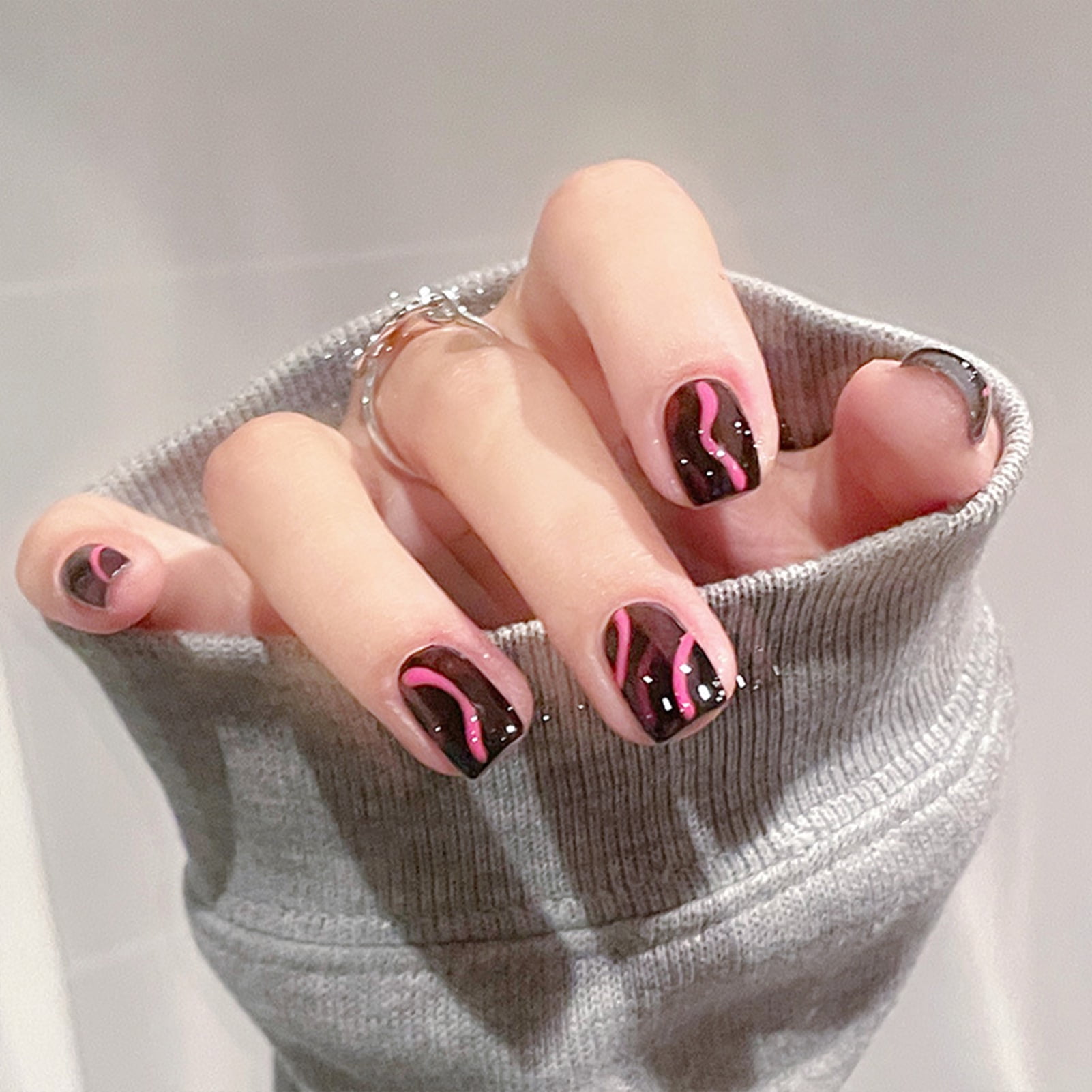 Dark Psychedelic Line Nail Art Piece Polish-Free Fake Nails for Women for Elegant Office Ladies Dark Psychedelic Line Nail Art Piece Polish-Free Fake Nails for Women for Elegant Office Ladies