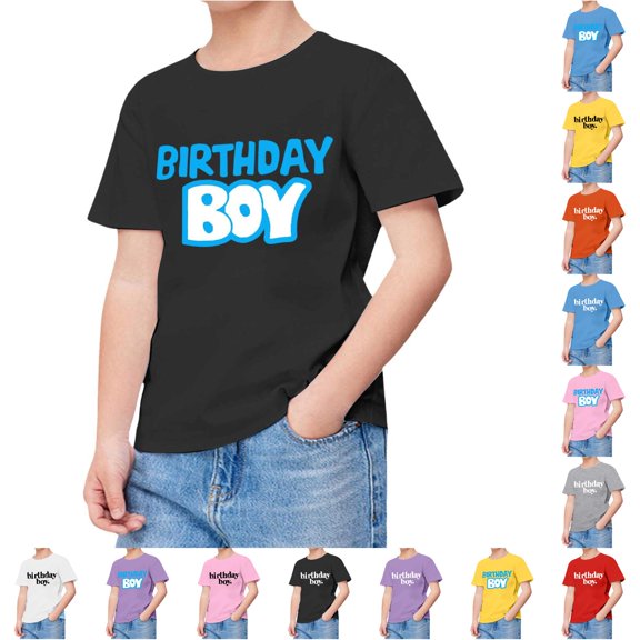 WhouRiu Boys Birthday Boy Print Tshirt Short Sleeve Crew Neck Tees Casual Summer T Shirts 1-13 Years
