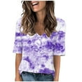 thumbnail image 2 of Ahuyic Womens Plus Size Top,Womens Summer Blouse,Womens Tie-Dye Printed Short-Sleeve T-Shirt - Loose Round Neck Fashion Casual Top for Summer Purple XL, 2 of 4