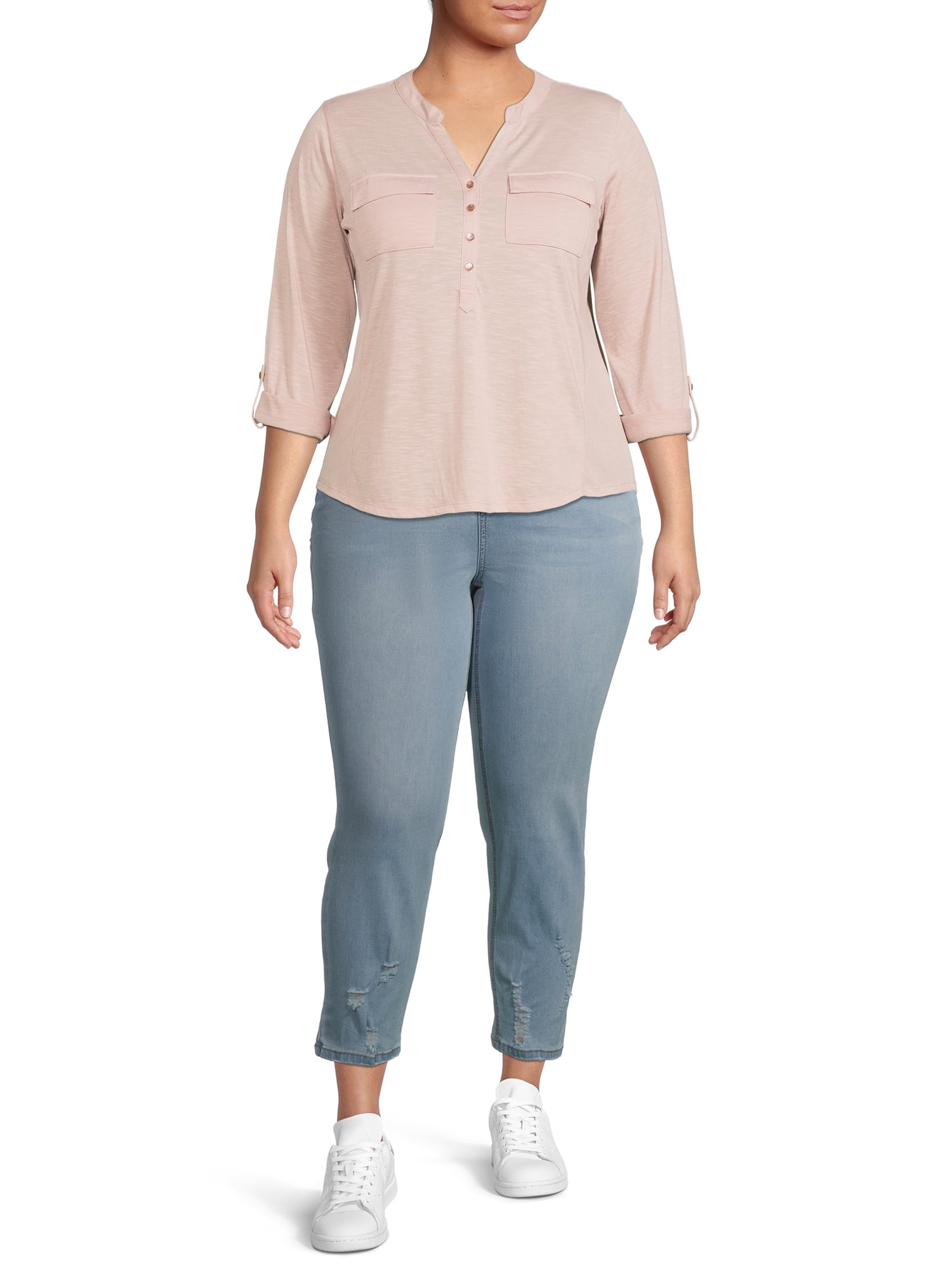 No Boundaries Juniors' Plus Size Mandarin Collar Shirt