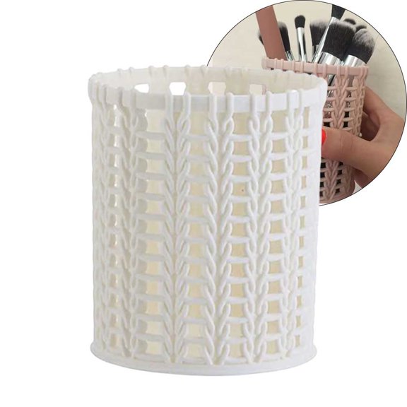 STONEGO Hollow Rattan Desktop Storage Box - Creative Simple Round Plastic Office Organizer, Small Pen Holder, Elegant and Functional Desk Accessory