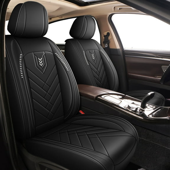 IKABEVEM 2 Front Seats Leather Seat Covers fit for Volkswagen Tiguan 2009-2025 (Black)