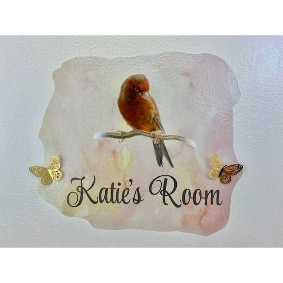 3D Bedroom Wall Decal Sticker For Unisex Custom Designs With 3D Butterfly Cute Finch On Tree Branch With 3D Butterflies - Easily Applied And Removable - Size: 16 In X 12 In