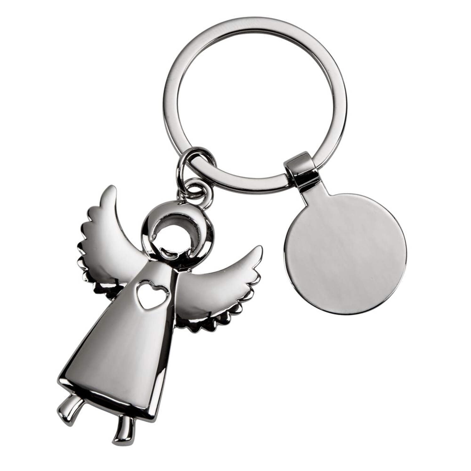 Nickel-plated Standing Angel Key Ring with Engraving Tag QGM18703