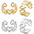 thumbnail image 1 of Anillos geométricos de banda de corazón dorados y plateados de acero inoxidable, anillos geométricos para dedo con círculo hueco cuadrado bohemio, anillo abierto con declaración para el pulgar, 1 of 9