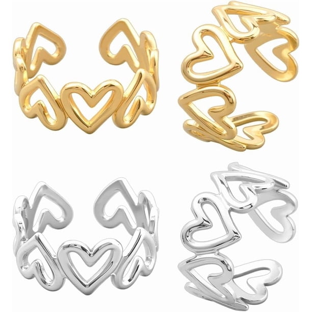 Anillos geométricos de banda de corazón dorados y plateados de acero inoxidable, anillos geométricos para dedo con círculo hueco cuadrado bohemio, anillo abierto con declaración para el pulgar