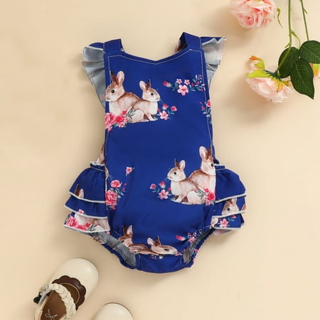 

Miayilima Newborn Infant Baby Girls Easter Sleeveless Cartoon Rabbit Bunny Printed Romper Newborn Bodysuits Clothes