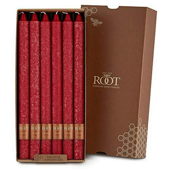 ROOT Candles Unscented Timberline™ Arista Taper Candles, 12-Inch Tall, Box of 12, Color: Red