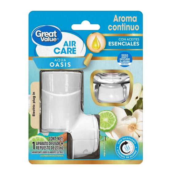 Aromatizante de ambiente continuo Great Value Aqua Oasis1 aparato difusor eléctrico y 1 repuesto