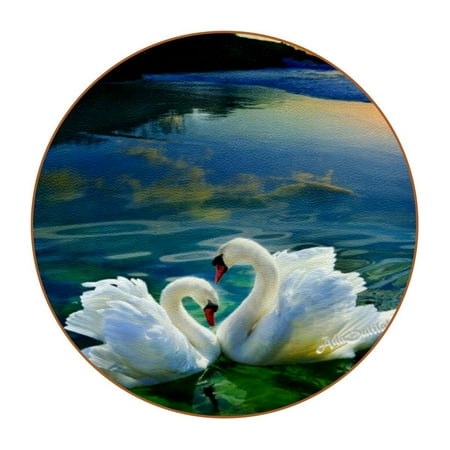 

OWNTA Swan Lotus Scenery Nature Pattern Premium Microfiber Leather Round Coasters (6PCS) - 11x11 cm/4.3x4.3 in - Durable & Stylish Cup Mat Set