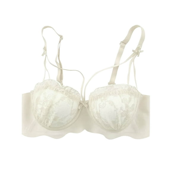 LLYWEY Womens Wireless Lace Bras Front Spaghetti Strap Push up Bras No Underwire Back Hook & Eye Closure