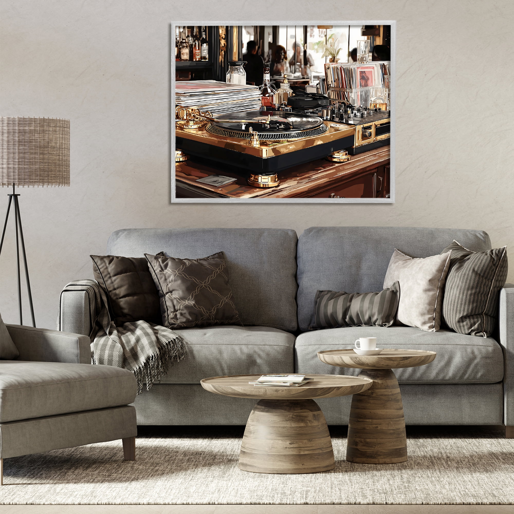 Stupell Industries Work Place Vintage Gold Turntable Gray Framed Giclee Art, design by Franklyn Gregory