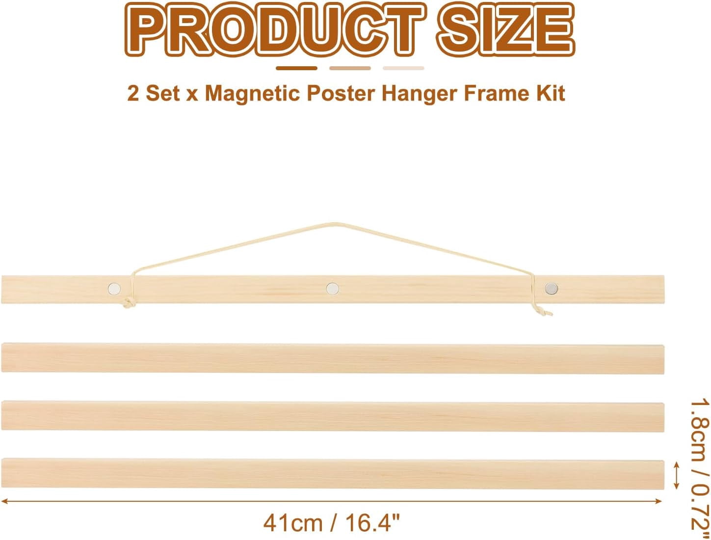 FRKSMD-2 Set Magnetic Poster Hanger Frame 16 Inch Wooden Magnet Picture Hangers Frames Wide Hanging Kit for Photos, Pictures, Artwork, Maps, Wood Color
