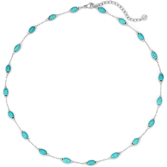 Created Turquoise Necklace for Women 14K Gold Plated Beaded Heart Choker Boho Necklaces Handmade Beach Summer Everyday Western Jewelry Gifts
