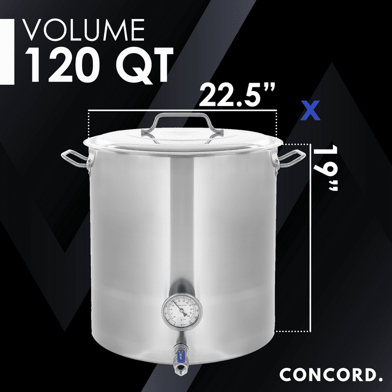 Concord Stainless Steel Home Brew Kettle Stock Pot (Weldless Fittings) (120 Qt/ 30 gal)