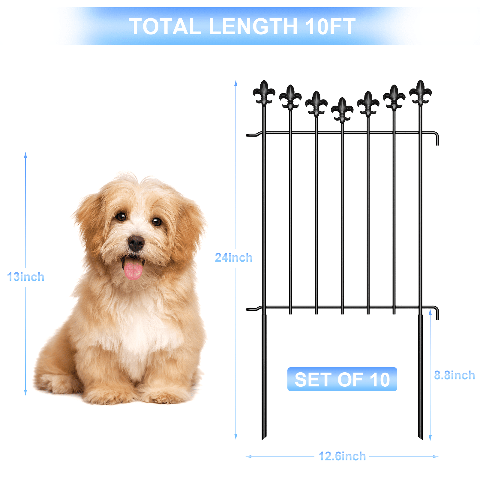 25-Pack Fleur-de-Lis Decorative Garden Fence 25FT Total Length, 24in×12.6in Black Metal Animal Barrier for Yard Patio Flower Bed