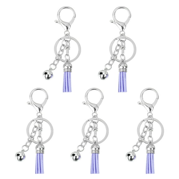 Uxcell 5Pack Tassel Keychain, 4" Tassel Pendant Key Chain Rings with Bell for Key Wallet Handbags, Light Purple