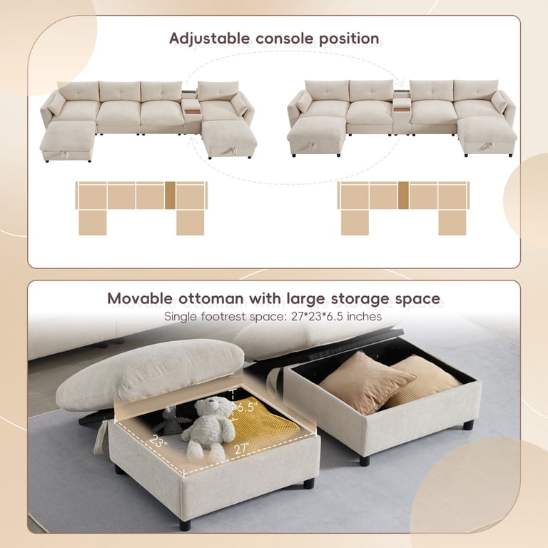 Storage Ottoman Sofa Set U-Shaped Sectional Sofa With Storage Ottomans ...