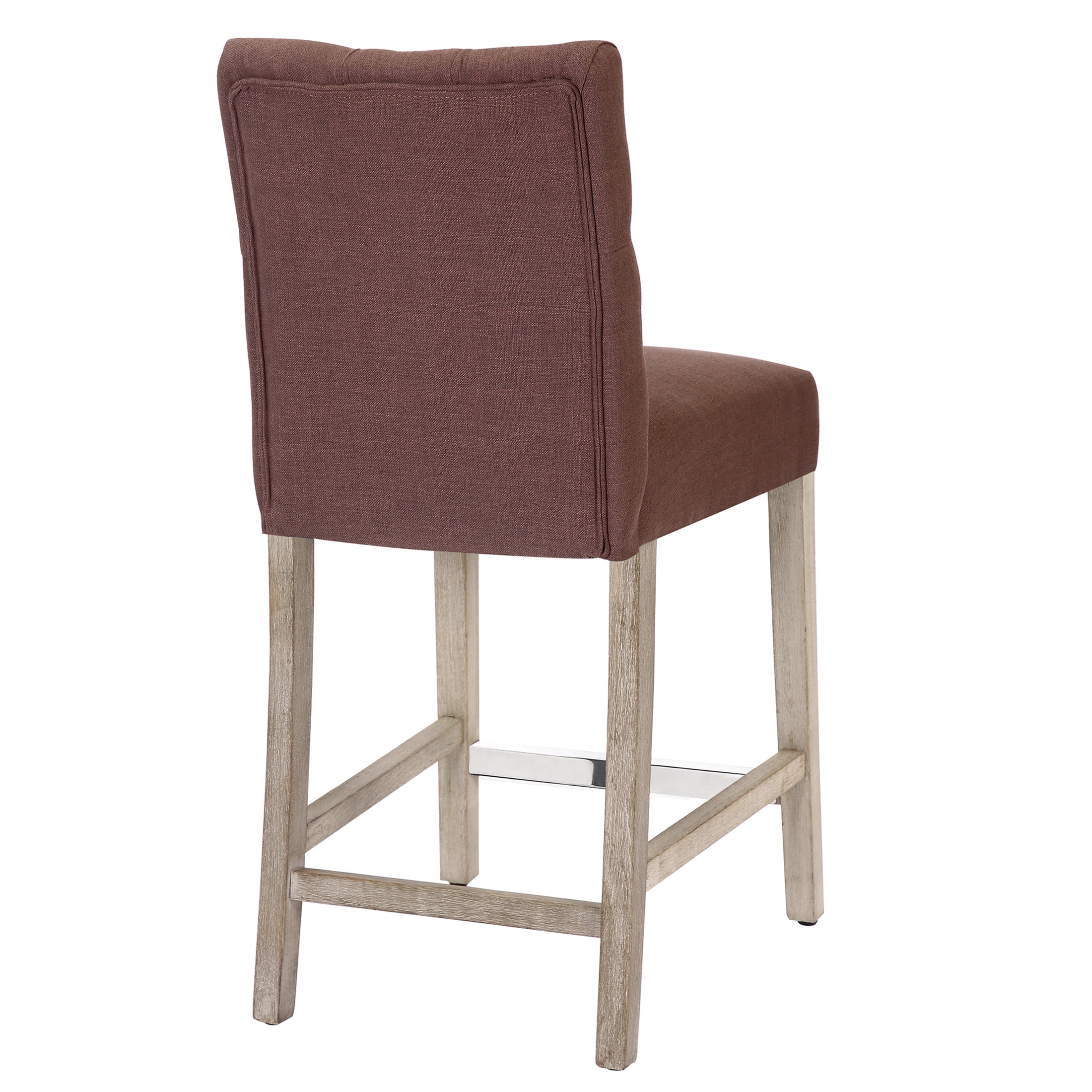 WestinTrends Hayes Counter Height Chairs, Linen Upholstered Button Tufted Kitchen Counter Bar Stools with Back Solid Wood Legs, Brown
