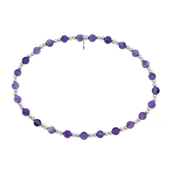 Sweet Chic Amethyst Stones Charm Sterling Silver Elastic Bracelet