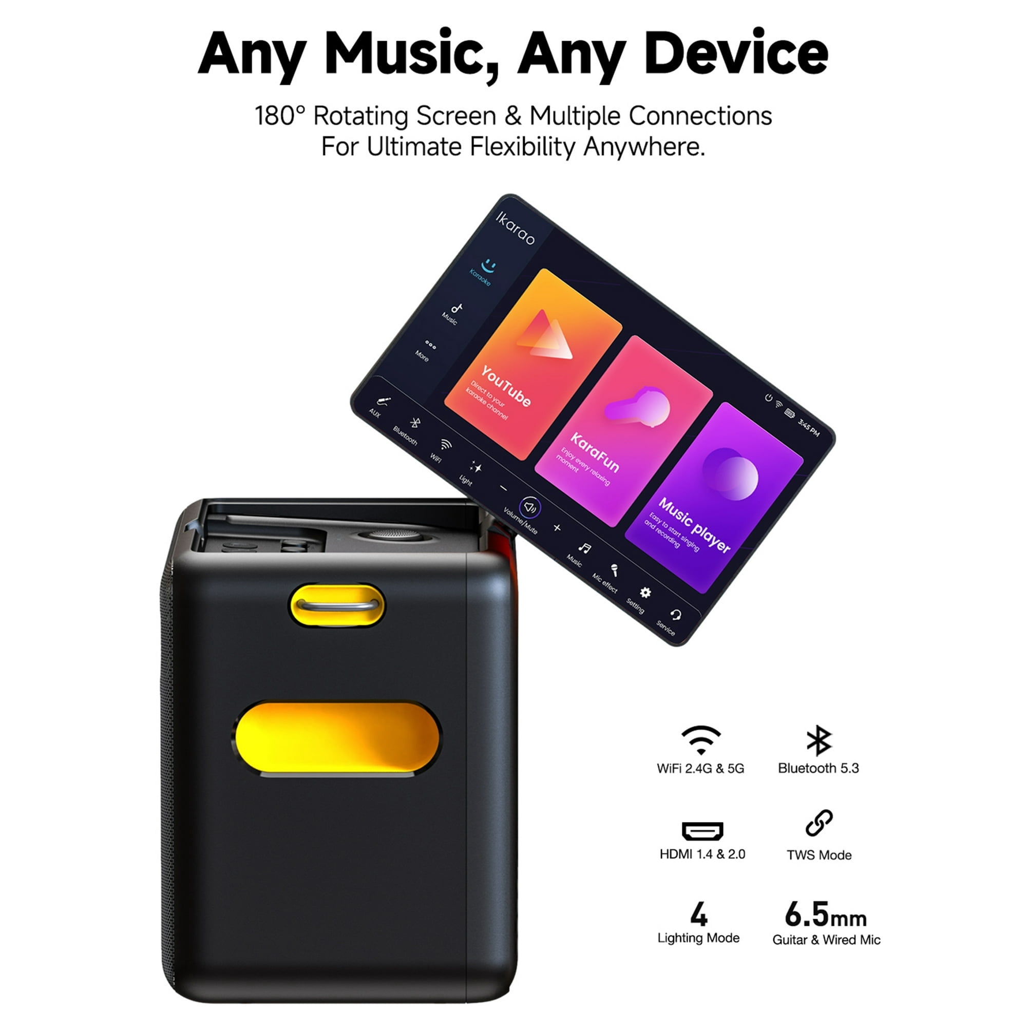Ikarao Smart Karaoke Machine for Adults with Screen Lyrics Display, 2 Wireless Mics, Portable Bluetooth Speaker for Music Party