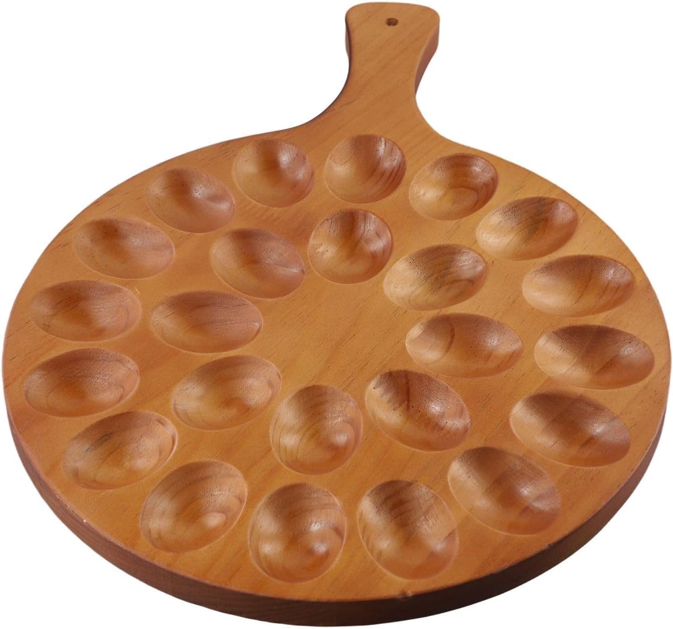 ABCISI Wooden Deviled Egg Platter With Handle, 24-Holes Round Storage Tray for Eggs, Versatile Serving Plate For Kitchen And Parties Gatherings, Round Divided Egg Holder