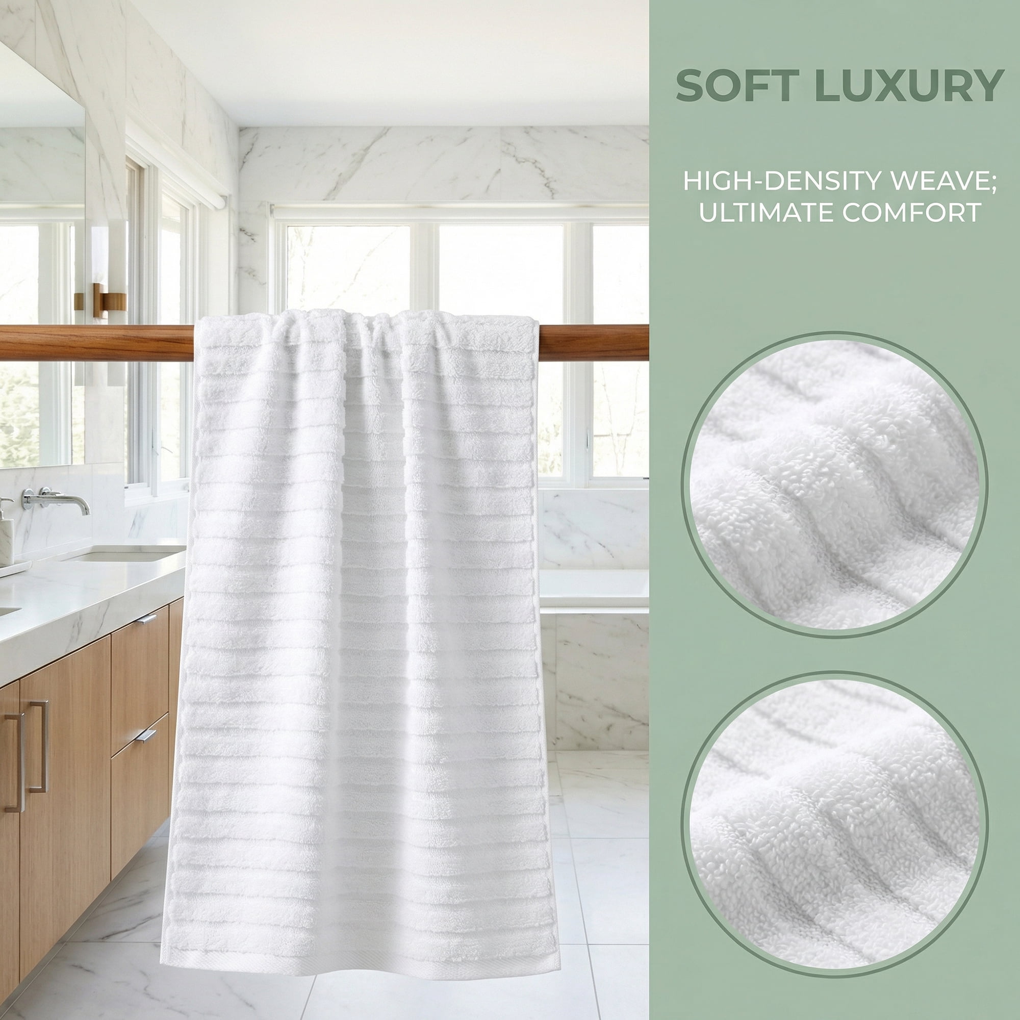 Unique Bargains Soft Absorbent Striped Bath Towel 2 Pack White/Dark Blue 55"x28"