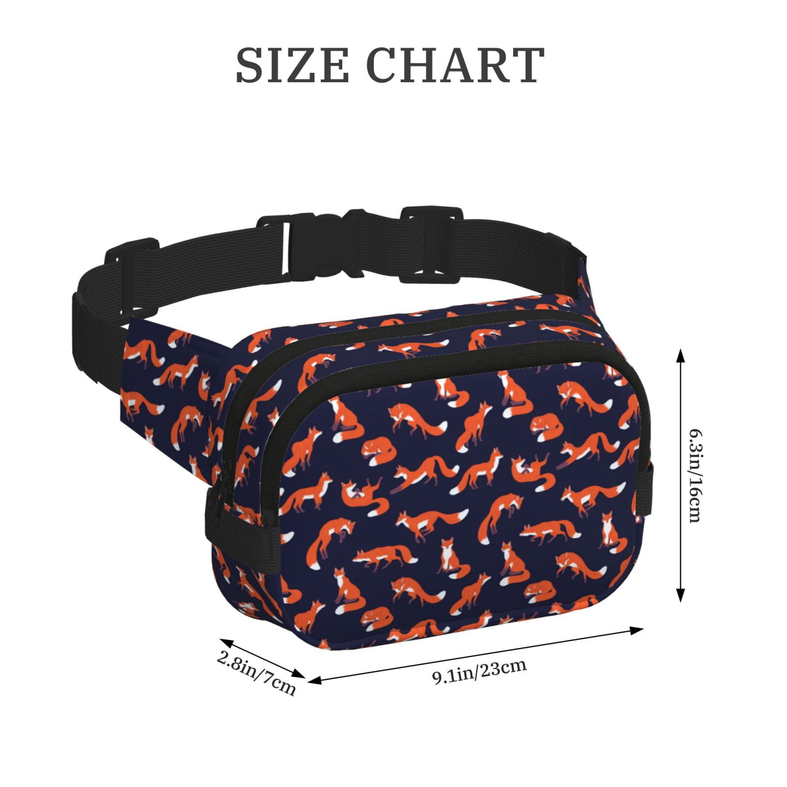 Picia Foxes In Different Poses Print Square Double-Layer Waist Bag Mini Adjustable Waist Belt Bag Exercise Running Travel Hiking